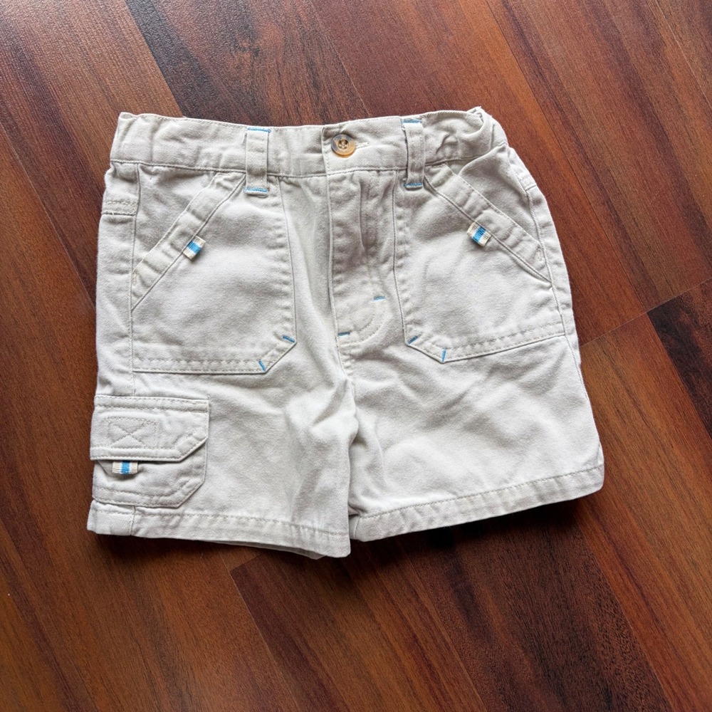 Vintage Mc Kids‎ Khaki Cargo Shorts 24M Tan Cotton Blue Contrast MKIB1002B